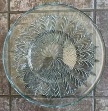 Jeannette Glass Feather Round Platter Light Blue 14 Inches Vintage