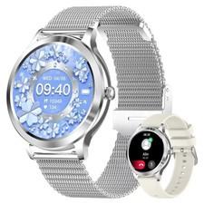 Smartwatch Damen Silber Rund Milanaise Telefonfunktion Fitnessuhr Android iOS