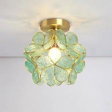 Elegant Petal Stained Glass Ceiling Lamp, 7.8" Semi Flush Mount Blue Finish