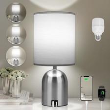 Bedside Table Lamp 3 Way Dimmable Touch Desk Usb Charging Port Grey Silver