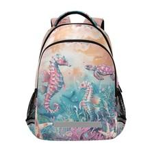 Backpack for Students Boys Girls Seahorses Turtle Watercolor School Bag Trave...