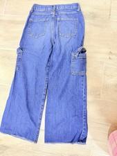Ipace Juniors Blue Denim Wide-Leg Jeans Slim Fit Cargo Pockets Button 6X