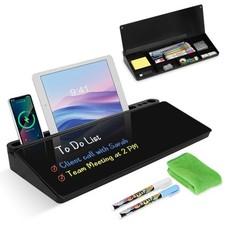Desktop Glass Whiteboard with Storage, Desk 7"W x 15.8"H, Organizer-black
