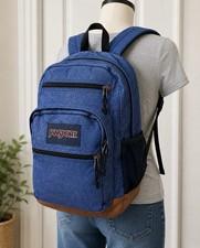 JanSport Cool Student Backpack Blue Leather Bottom Book Bag Blue Laptop