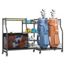 Sports Equipment Organizer with Wheels, Golf Bag Stand for Garage, Ball Stora...