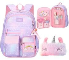 Girls Gradient Rainbow Backpack,Cute Student School Backpack With Pen Bag,Sta...
