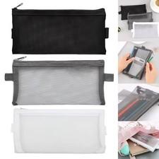 Clear Mesh Pencil Case Zip Pouch Exam Pen Stationery Organiser UK