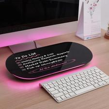 Glass Desktop Whiteboard - 17 X 7 Inches Small Dry Erase Board with Pink Light,