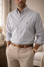 Polo RL Men's Button Up Dress Shirt, Cotton Pinpoint Oxford, Preppy, Stripe