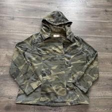 Vtg OP Coat Juniors XL Green Camo Hooded Pea Coat Jacket Double Breasted Army