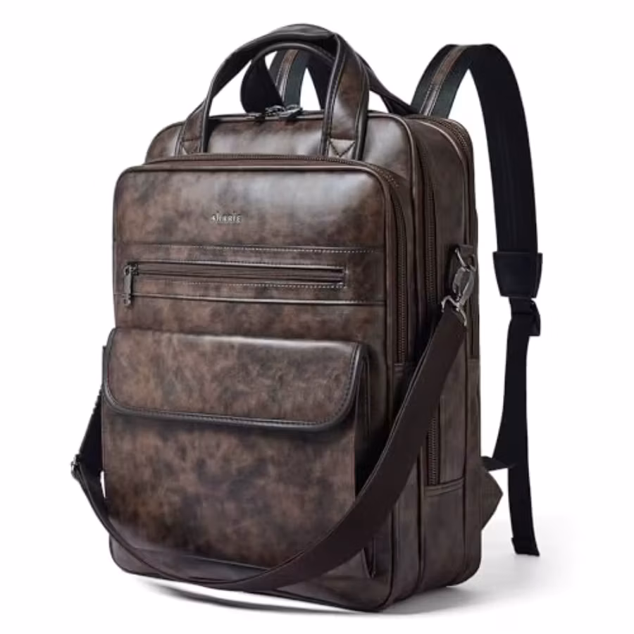 Laptop Backpack for Women and Men, 15.6 Inch Vegan Leather Computer Backpack Professional Water-Resistant Casual Daypack for Wo