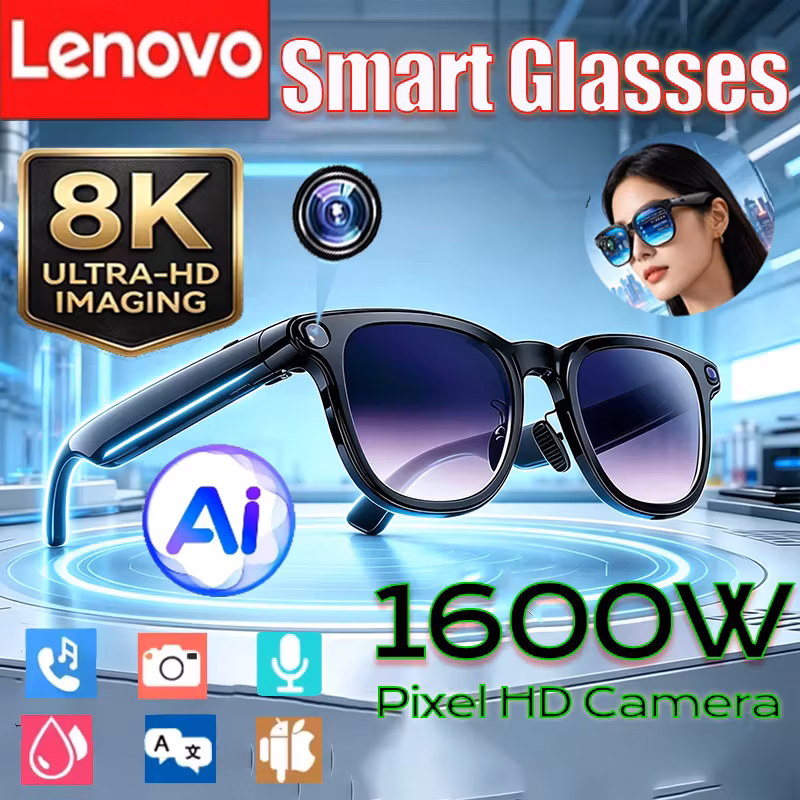Lenovo 8K 1600MP Smart Glasses AI Translation Sunglasses Bluetooth Calling Music Player Camera Control Anti-blue Light Glasses