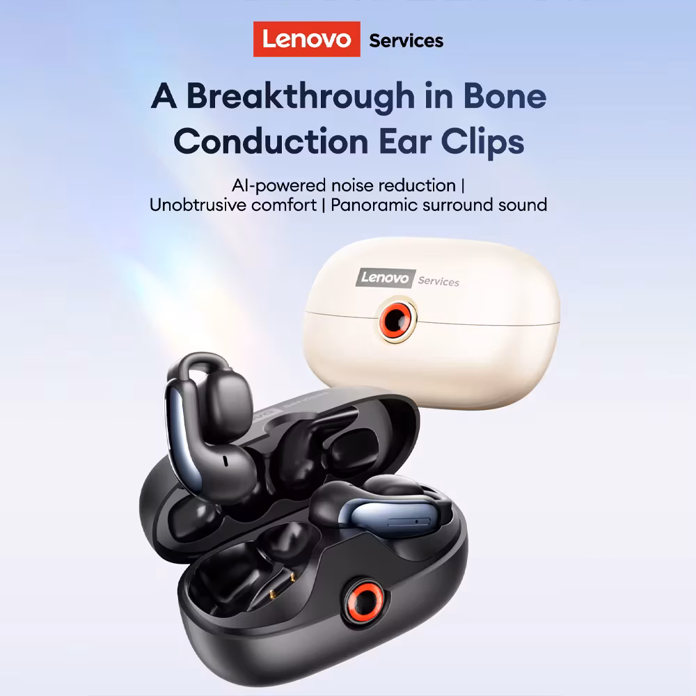 Lenovo Les-108 Bone Conduction Tws Ear Clips Earphones Wireless Bluetooth V6.0 Earbuds Sports Headphones Al Call Noise Reduction