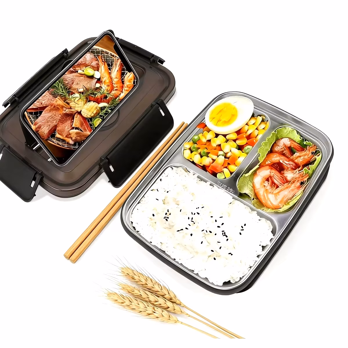 Portable Thermally Insulated Lunch Box with Compartments Stainless Steel Liner Leak Proof Bento Container for School Offices