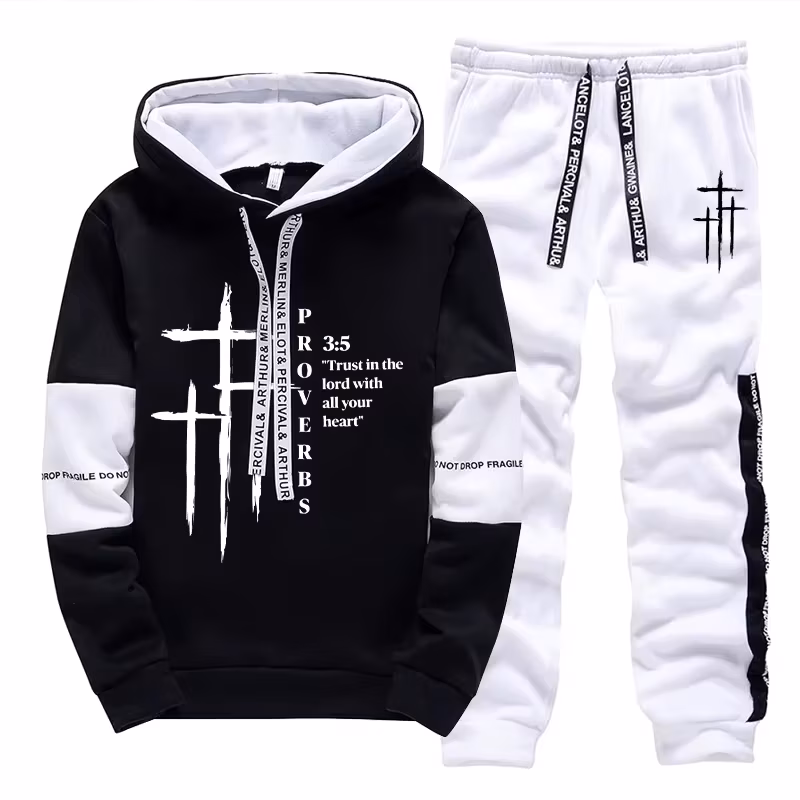 Arrival Men's Tracksuit Hoodie and Sweatpants 2pcs Set Autumn Daily Casual Sports Hooded Sportswear Cross Print Outfits
