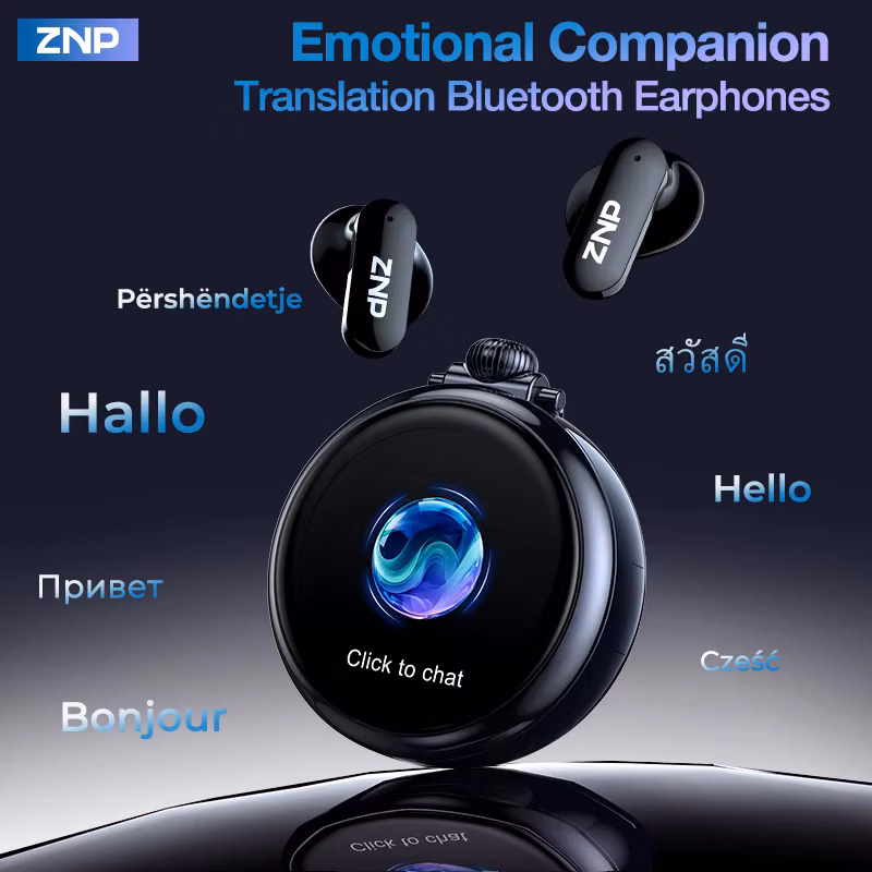Latest Znp Wireless AI Translator Earbuds Emotional Companion Meeting Assistant Travel Translation Bluetooth Earphones N03