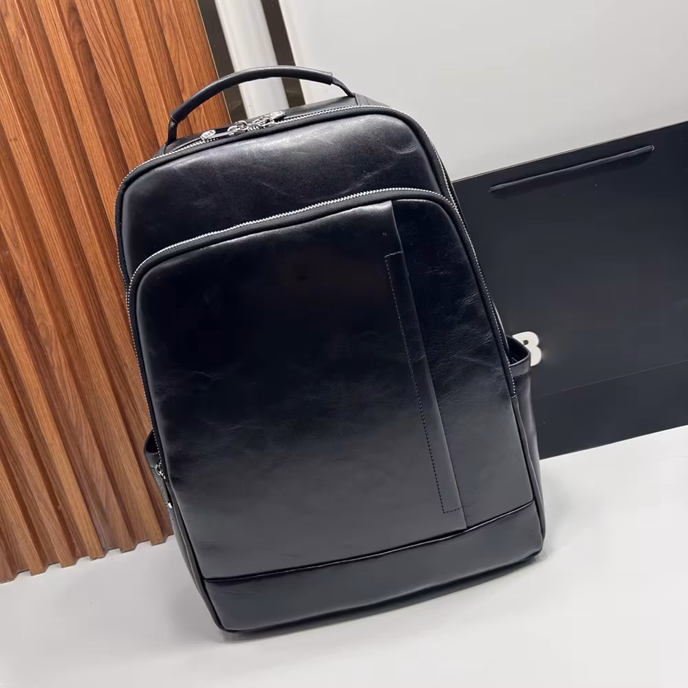 Genuine Leather Men Backpack Large Capacity Black Business Work Travel Bag Casual Commute Laptop Backpack For Male