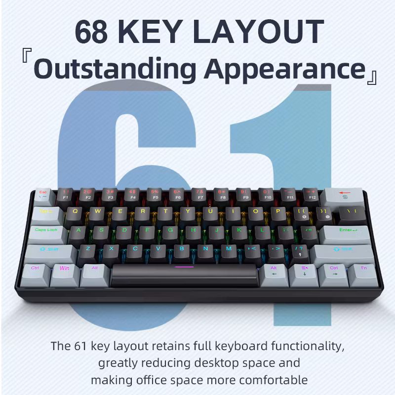Apayado K61 Mini Mechanical Keyboard,Wired,61 Keys,Phantom Rgb, Black/White Red/Blue Mechanical Switch for Gaming,60% Portable