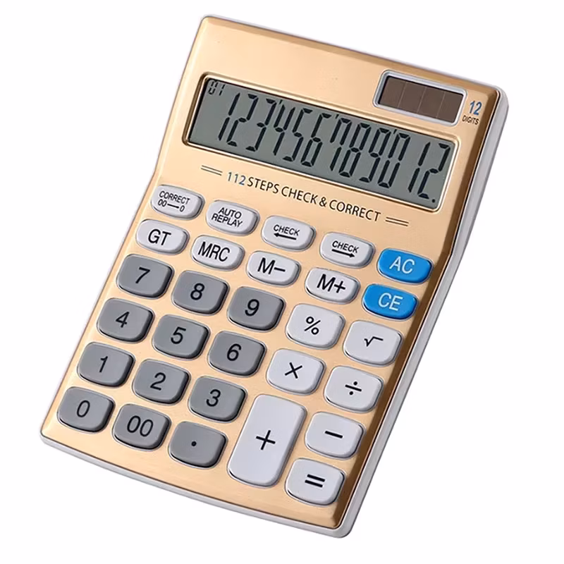 Gold 12 Digits Solar Calculator Dual Power Supply Office Commercial Electronic Calculator Student Exam Calculator Stationery