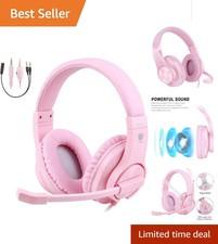 Vibrant Pink Over-Ear Kids Headphones with Noise Cancellation for Gaming & Study
