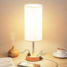 Bedside Table Lamp 3-Way Dimmable Touch Lamp Usb C Charging Wood Base