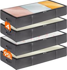 Large 95L Under Bed Storage Bags - 4 Pack for Blankets, Clothes, Dorms, Grey