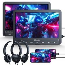 2x10.1'' Portable Dual Dvd Player Car Headrest Monitor Battery Usb SD w/Headsets
