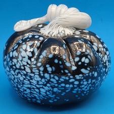 John Fenton Art Glass Pumpkin Black White Frit Appears Light Blue Free Ship