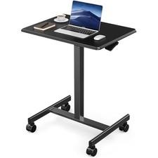 Small Standing Desk Mobile Portable Rolling Laptop PC Table on Wheels Adjustable