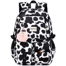 Black Cow Print Big Student Laptop Backpack College Middle High School Bookbag