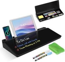 Desktop Glass Whiteboard with Storage, Desk Board with Computer Keyboard Stand,