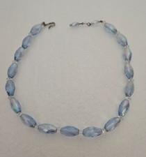 Vintage Light Blue Faceted Glass Oval Beads ~ 14 Inch Choker